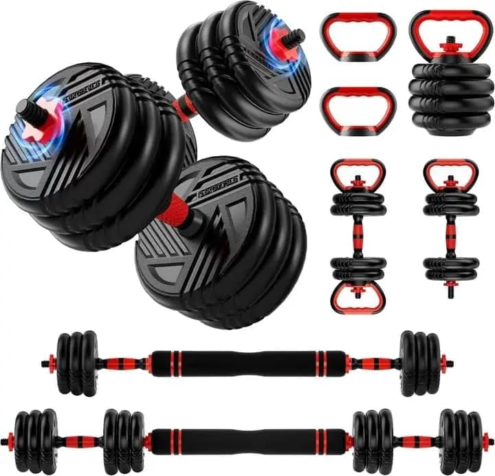 Adjustable Dumbbell Set, 20/30/45/70/90lbs, 5 in 1 Multi-Function Dumbbells | Converts to Barbell Kettlebell&Push up Stand, Free