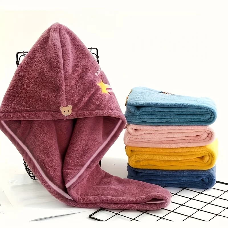 Asciugamano in microfibra per asciugare i capelli - Turbante e cappello da doccia super assorbente ad asciugatura rapida, morbido cappello da bagno in poliestere con chiusura a bottone
