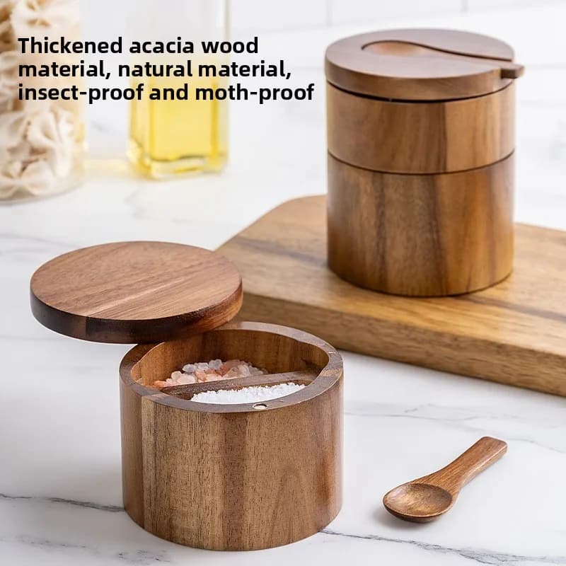 Acacia Wood Salt and Pepper Shaker Set - Natural Wooden Spice Jar with Secure Airtight Lid for Kitchen Pantry Storage