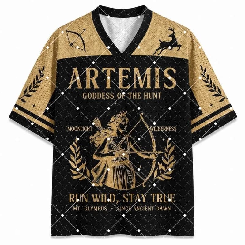 Artemis Goddess of The Hunt Print T‑Shirt Greek Mythology Bow Deer Laurel Vintage Short Sleeve Loose Streetwear Sport Tee