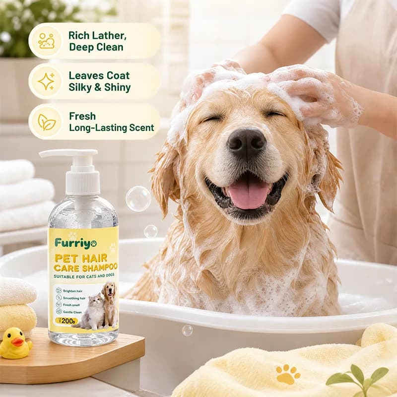 Furriyo 200ml Pet Hair Care Shampoo For Cats Dogs Mild Gentle Deep Cleansing Foam Soften Brighten Coat Long Lasting Fresh Scent