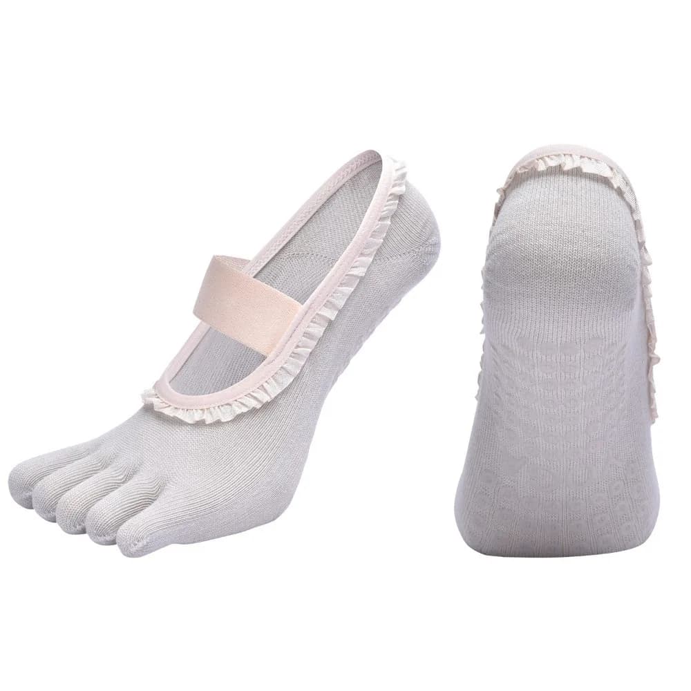 Women's Socks in Cinque Dita with Lace Edge, Anti-slip, for Dance, Exercise, Fitness, Sport, Pilates and Yoga