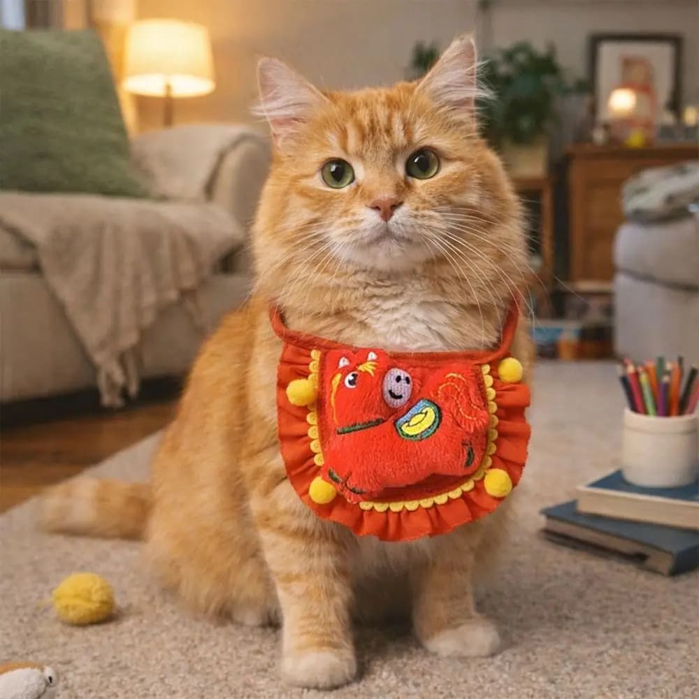 Divertente stile cinese Capodanno Collare per gatti Modello cavallo Comoda sciarpa per cani Calda cartone animato Vestiti per gatti Festival di primavera