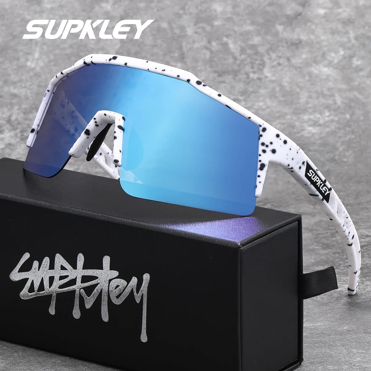SUPKLEY Occhiali da sole stile sportivo con montatura grande con pellicola polarizzante per protezione UV, pesca e alpinismo per ridurre gli abbagliamento