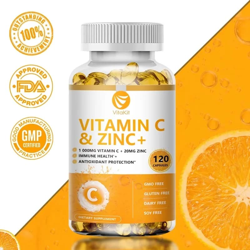 Vitakit Vitamin C 1000mg with Zinc 20mg 120 Capsules Supplement Dieteria Vitamina | Vegan GMO-free and gluten-free