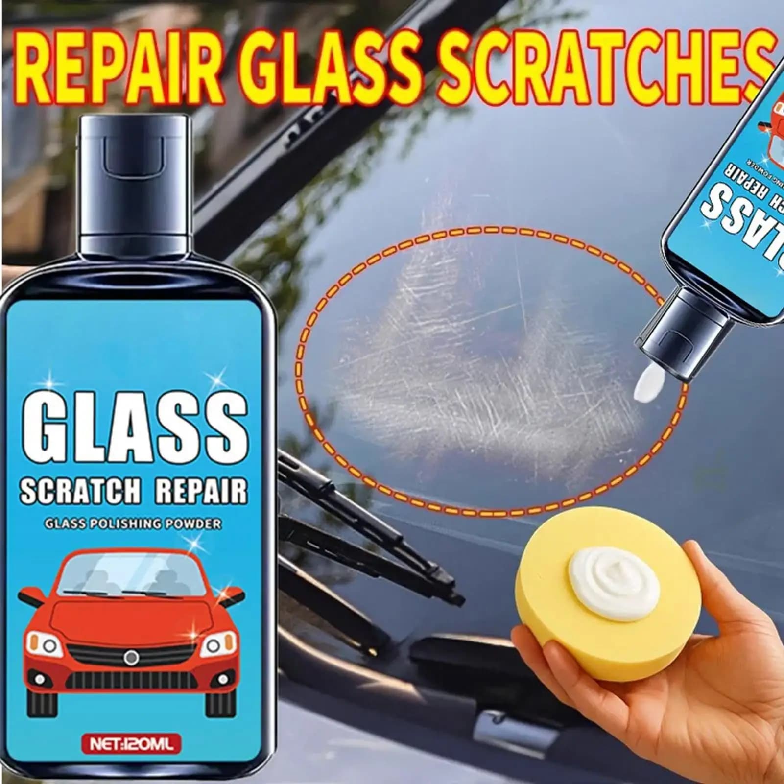 Cera lucidante per riparazione graffi auto da 120 ml con spugna, facile ritocco della vernice per tutti i veicoli, ripristino graffi profondi