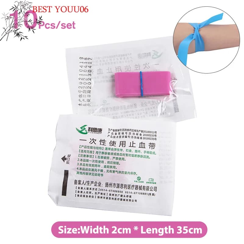 Tourniquet Elastico Rosa Pre-Tagliato a 10 Strisce, Prodotto per Kit di Pronto Soccorso, Tourniquet in Gomma Monouso