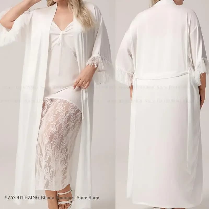 Accappatoio francese di lusso Kimono Abito da sposa Abito da sposa Abito Abito sexy in rete con orlo in pizzo Chemise Indumenti da notte Indumenti da notte lunghi Bigsize
