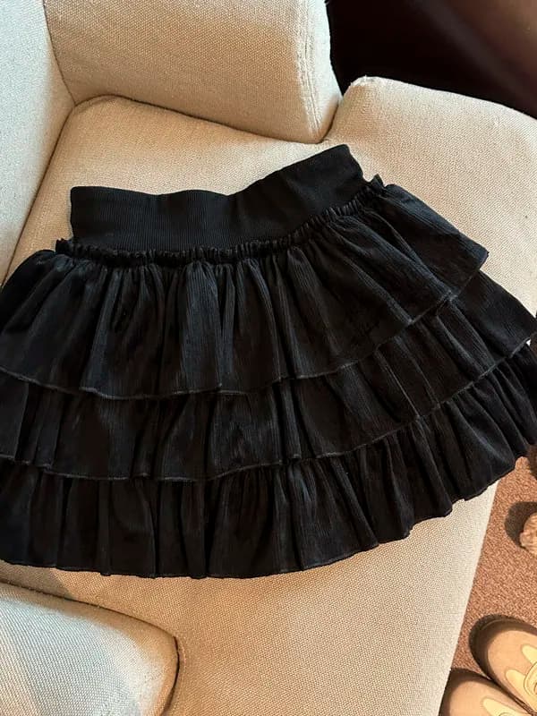 Gonna Corta in Velluto alla Moda, Stile Dolce a Vita Alta, Gonna a Strati per Donna, Abbigliamento Casual Primaverile