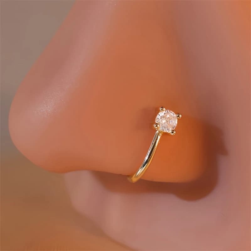1-Piece Round Zircon Non Perforated Nose Ring Female Brass Material Adjustable Nose Clip Mother's Day Gift for Mom