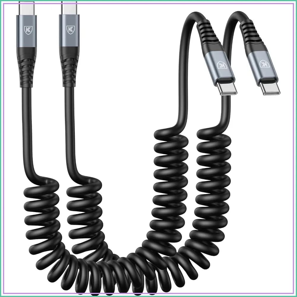 2-Pack Coiled USB C to C Cable 3ft, 60W Fast Charging for Car, Compatible with iPhone 16/15, Samsung Galaxy S23