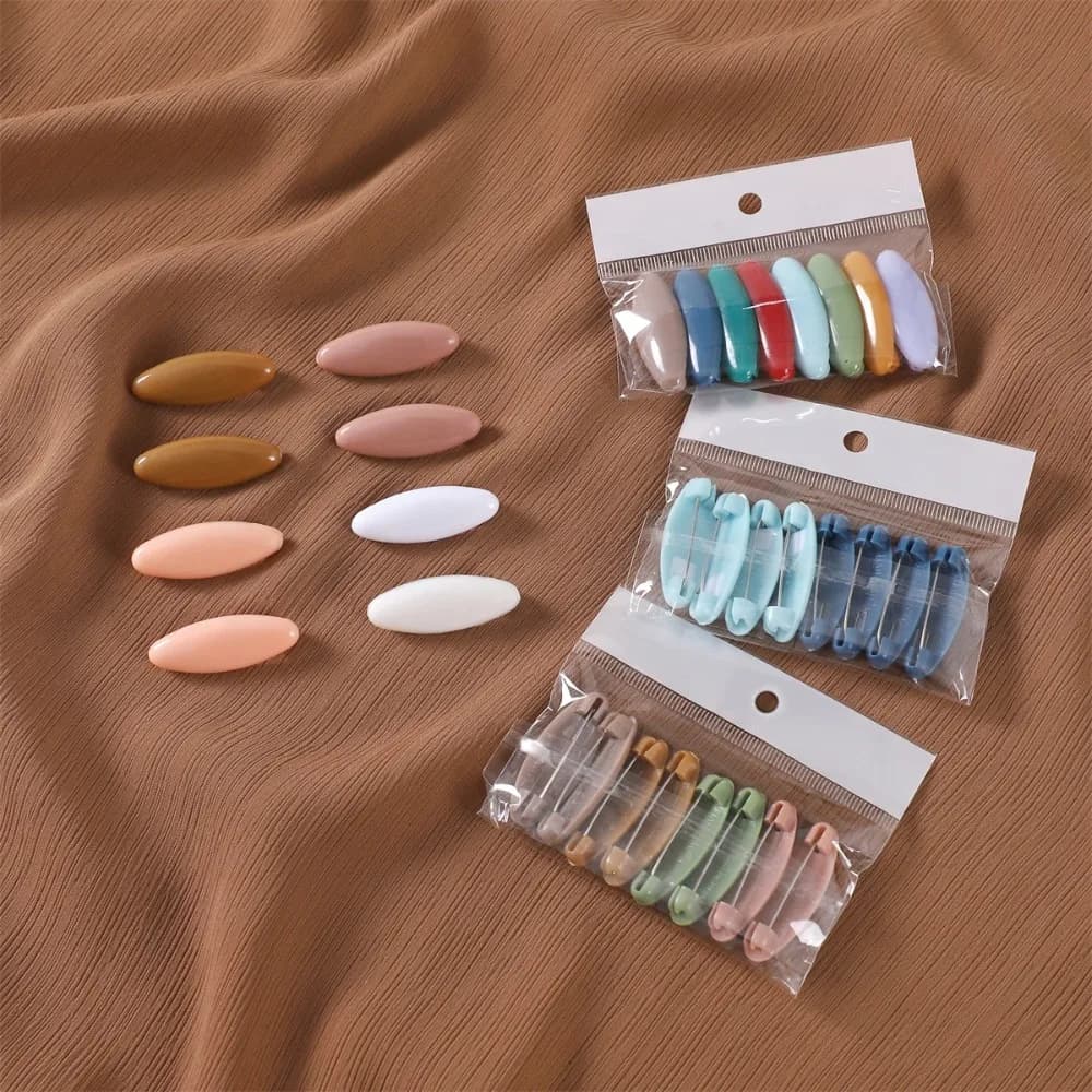 8Pcs/Set High Quality Solid Color Plastic Brooch Needle Elegantly Fix Scarf Safety Pin Scarf Accessory Hijab Brooch Baby Brooch