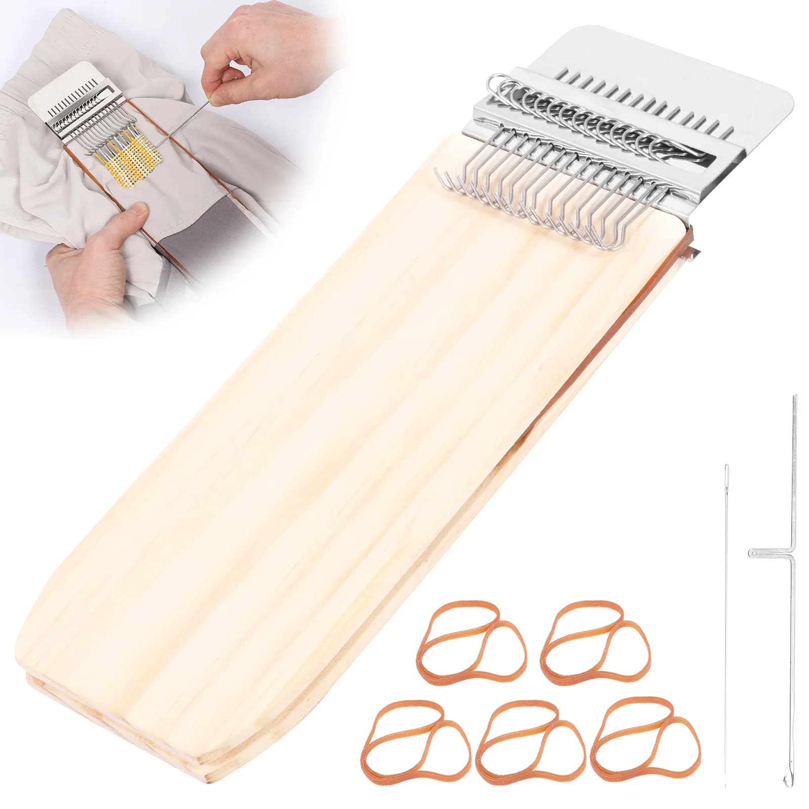 Patch Knitting Kit Small Loom Darning Machine Wooden Loom Weaving Frame Patchwork Weaving Tool Set for Mending Clothes and Jeans