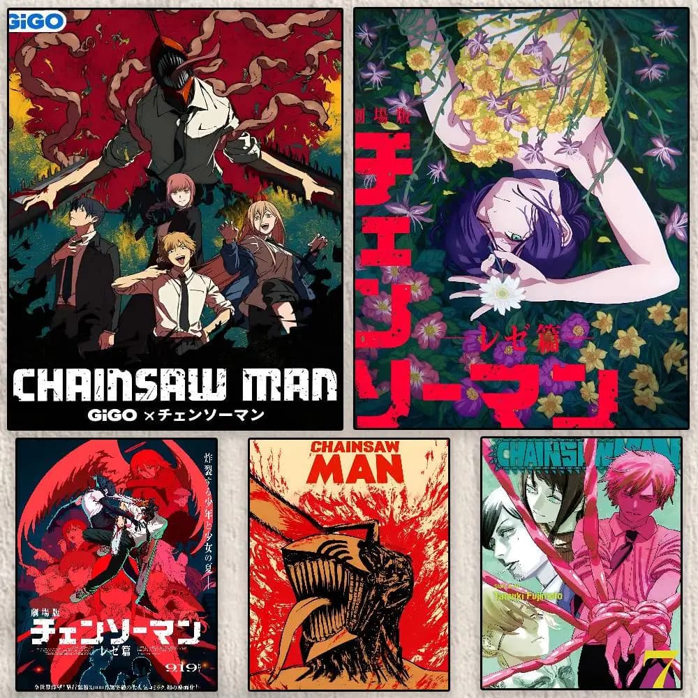 Hot Anime C-Chainsaw Man Poster Modern Waterproof HD Wall Art Decal Self-Adhesive Aesthetic Decor for Home Living Room Bedroo