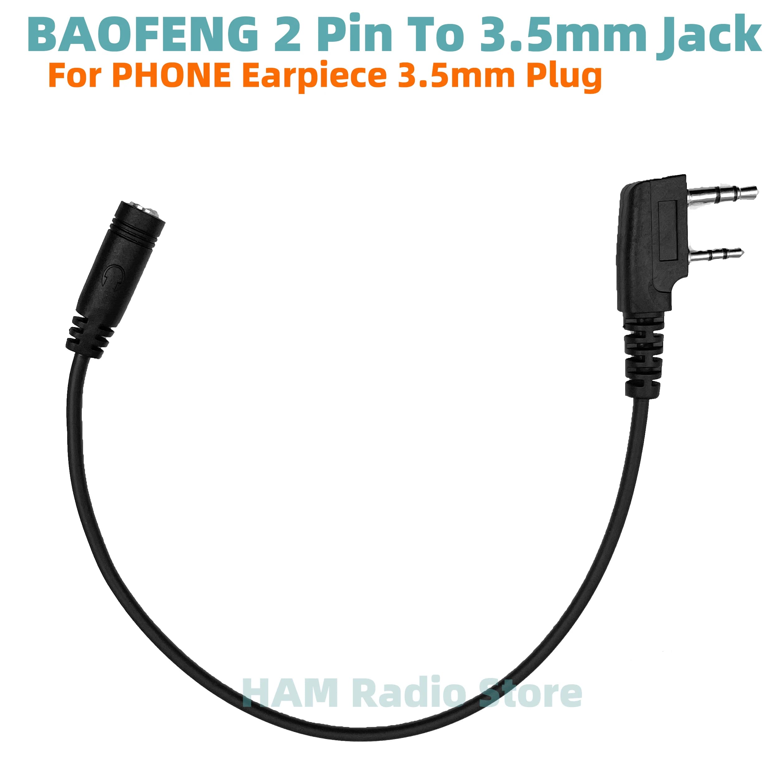 Cavo adattatore universale per auricolare per telefono femmina da 2 pin a 3,5 mm per KENWOOD BAOFENG WOXUN PUXING QUANSHENG TYT Walkie Talkie