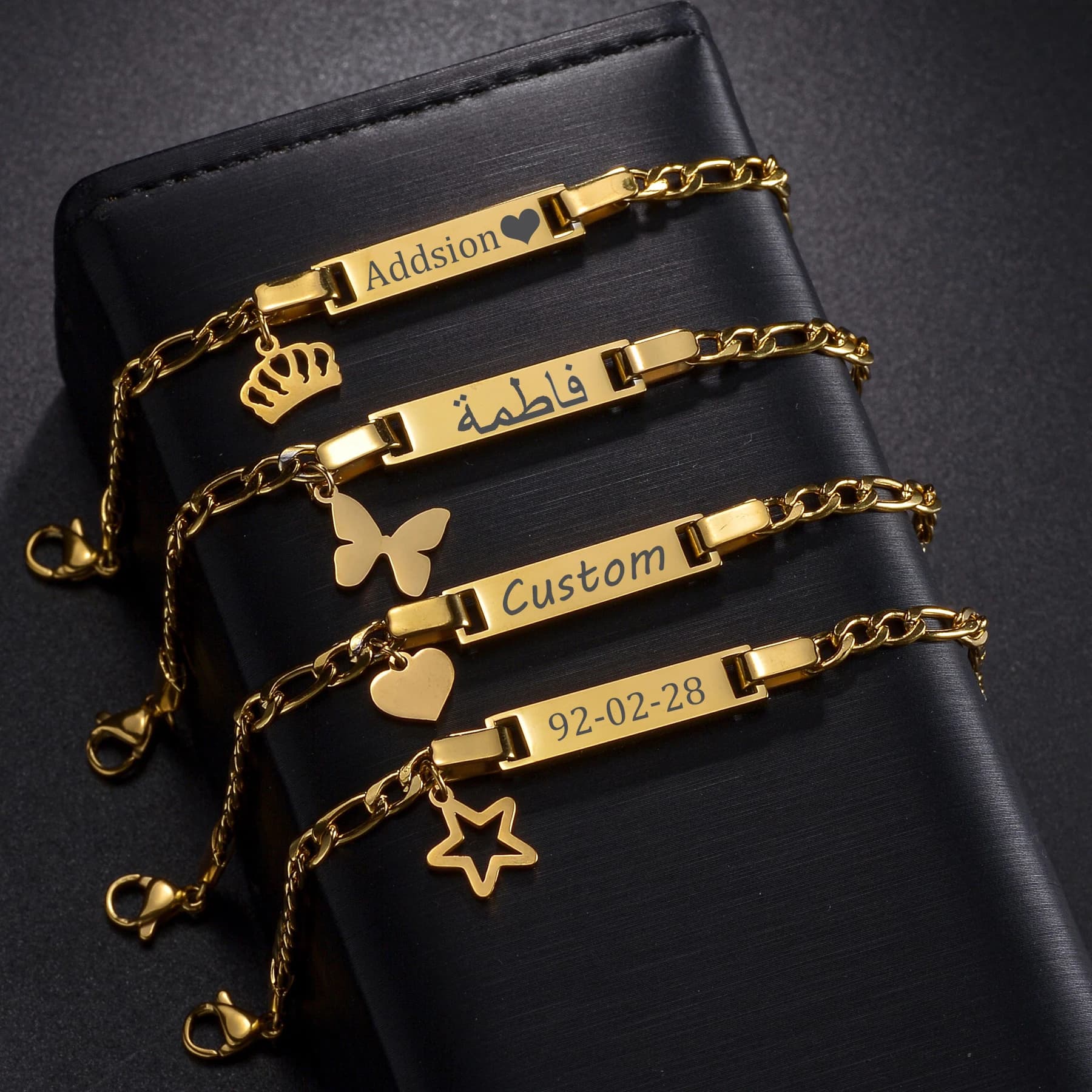 Personalized Acheerup Laser Engraving Name Date Baby Mother Children Bracelets For Women Stainless Steel Chain Thick Jewellery Gift