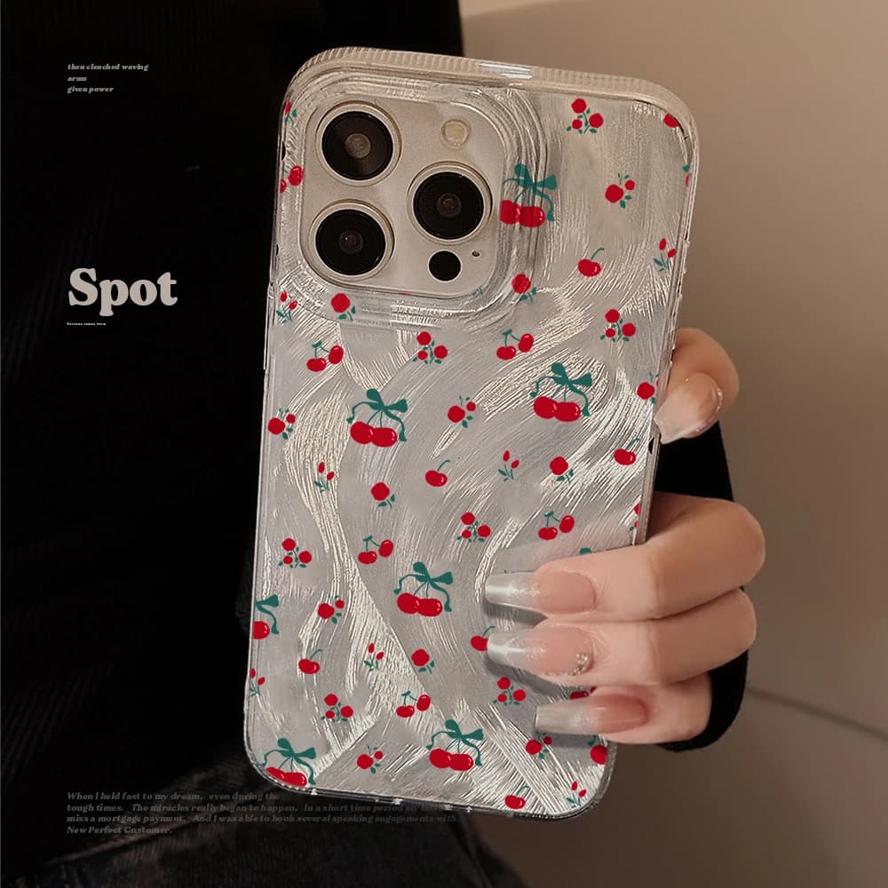 Bowknot Cherry Shockproof Phone Case For Xiaomi Redmi Note 14 Pro + 13 12 Pro 11 10 Pro 5G 4G 14C 13C Feather Yarn Hard Cover
