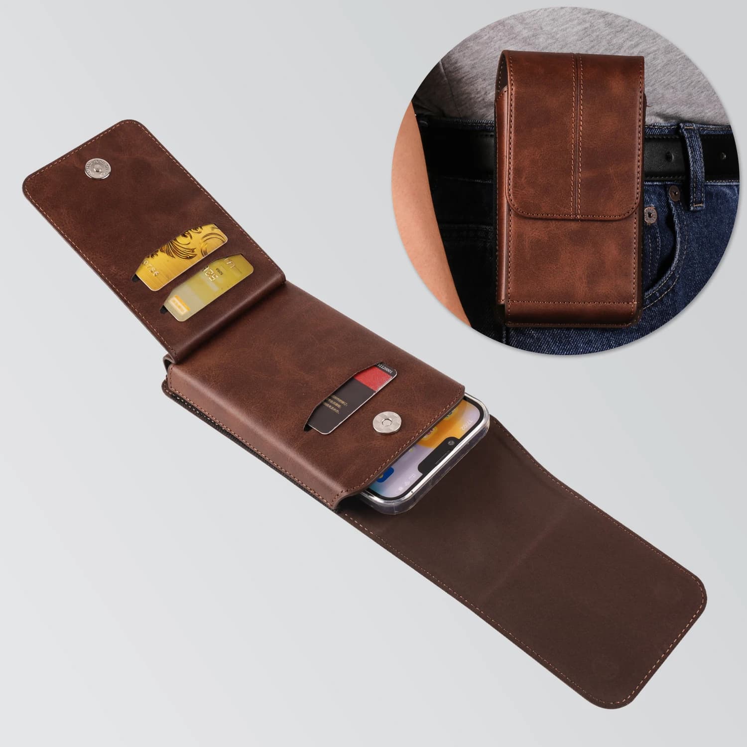 Custodia per telefono con clip da cintura in pelle di mucca Custodia per marsupio da uomo per iPhone 17 16 15 14 13 12 11 Pro Max 7 8 Plus Custodia per fondina