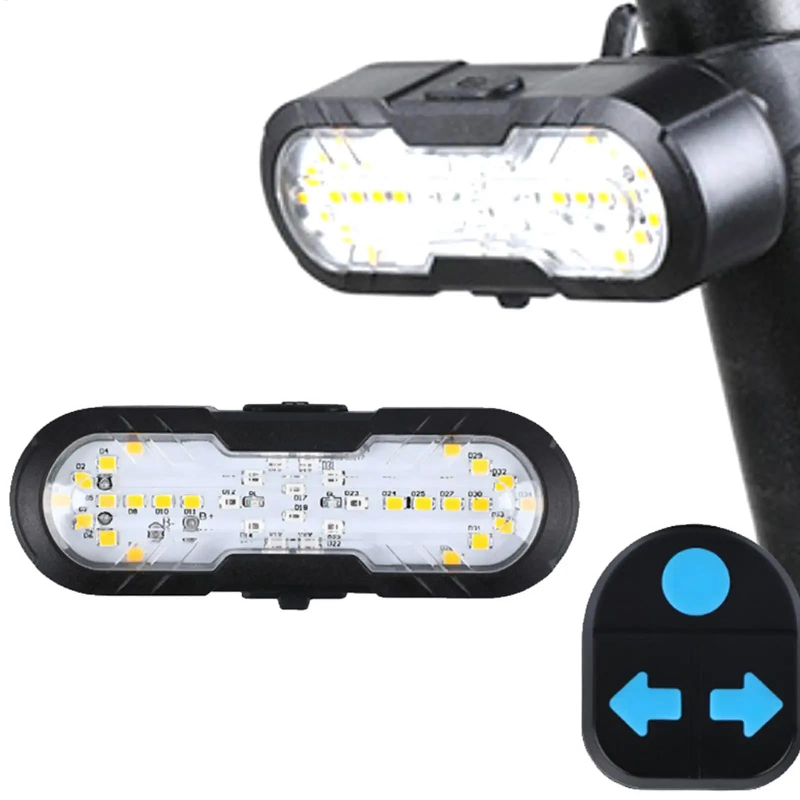 Indicatori di direzione per bici, segnali ricaricabili da 1200 mAh con telecomando, luci di direzione protettive per ciclisti, uomini e donne