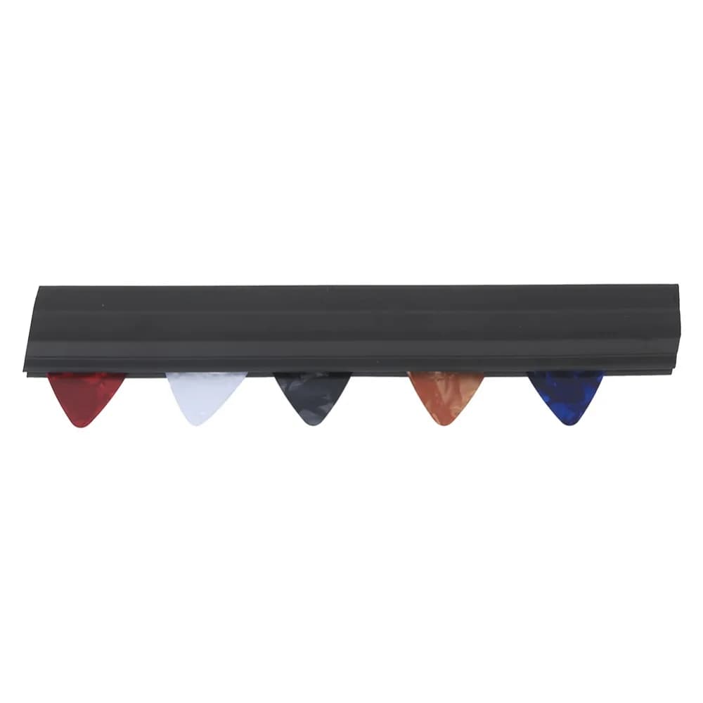 Gomma Nera ​ ​ Porta Plettri per Chitarra ​ ​ Set di 5 Plettri ​ Fissaggio Sicuro ​ ​ Supporto per microfono con porta plettri ​ ​ Clip di fissaggio facile da installare