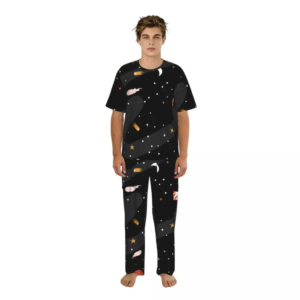 Short sleeve summer pajamas set + long trousers, nightwear, home dresses, colorful Galaxy pyjamas