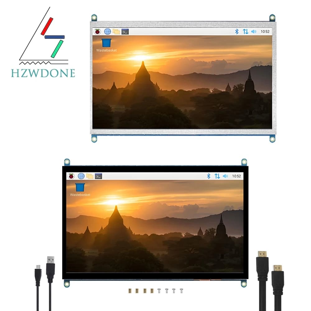 HZWDONE Raspberry Pi Touchscreen Screen from 10.1" 1024x600 HDMI portable monitor with fixed hole for Raspberry Pi 5/4/3B/B+ Win11/10/8