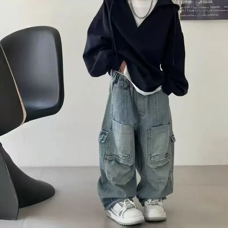 Jeans cargo streetwear by boy 2025 Casual Pants Fashion Large Spring