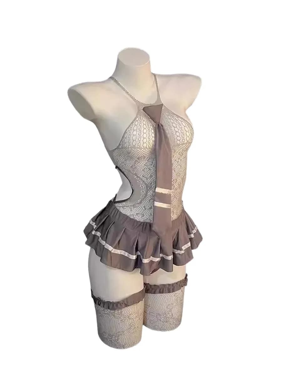 Sexy, tempting, uniform, exotic lady sexy lingerie set; lace-up role-playing JK tie uniform temptation pleated skirt;