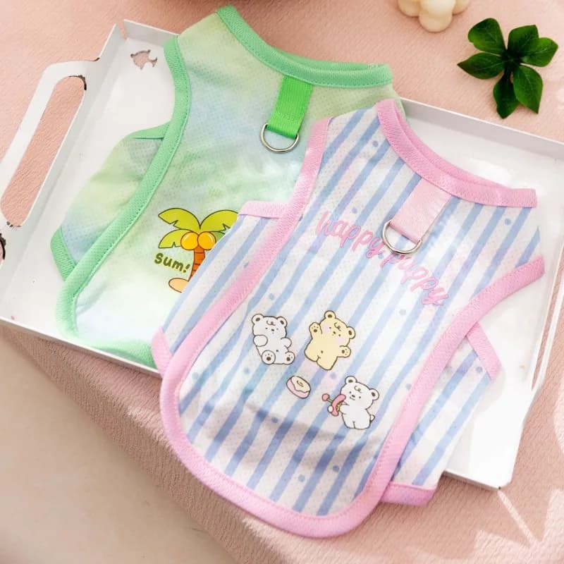 Magliette Rinfrescanti per Cani e Gatti, Abbigliamento Estivo per Cuccioli, Gilet Sottile con Stampa Orso e Palma da Cocco, Vestiti per Chihuahua e Bichon