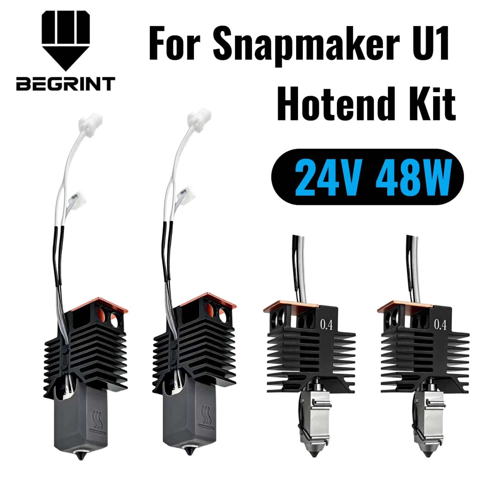 Kit Hotend per Stampante 3D Snapmaker U1, 24V 48W, Blocco in Ceramica, Ugello in Acciaio Temprato 0.2/0.4/0.6/0.8mm, Hotend ad Alto Flusso U1