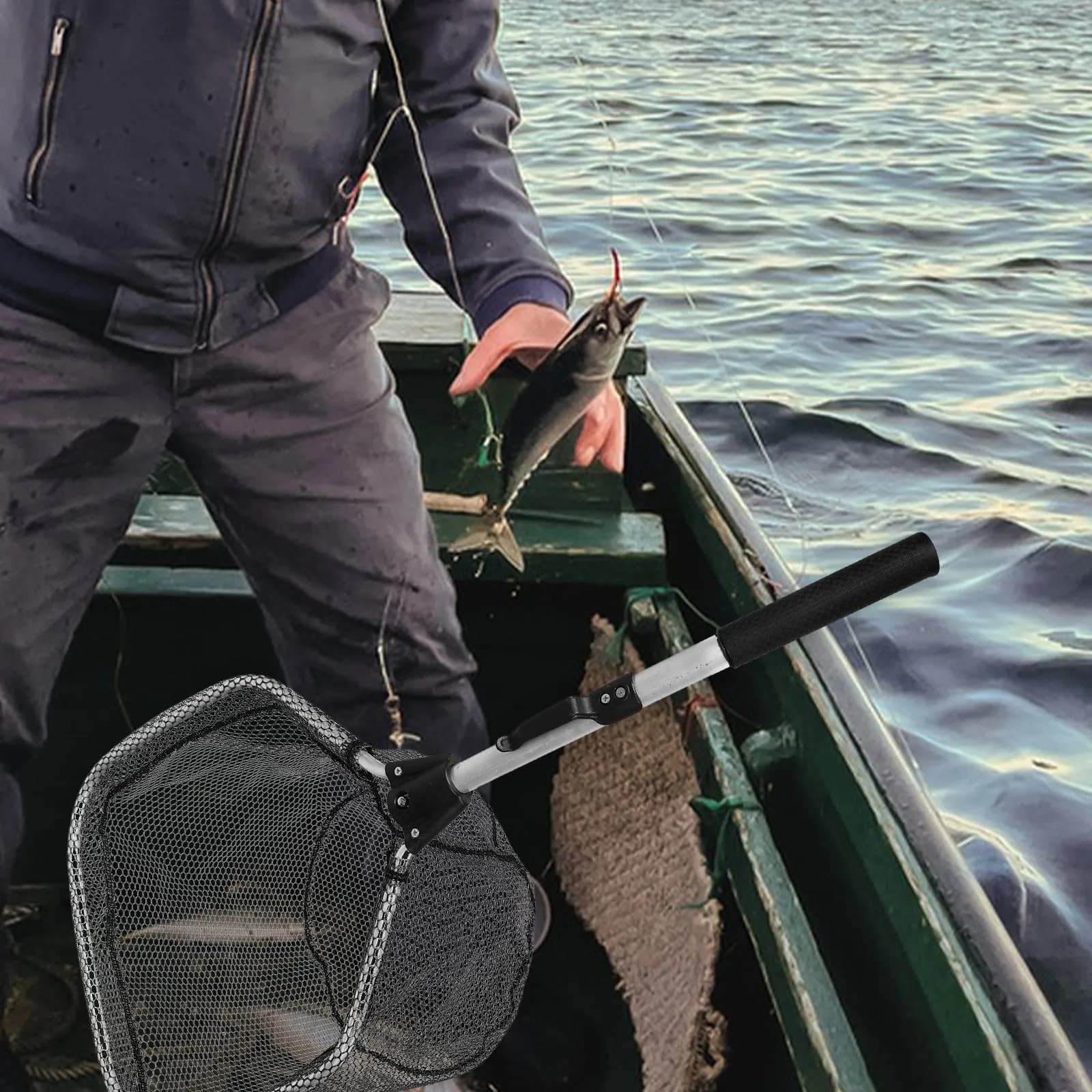 Rete da Pesca Pieghevole Compatta con Rete in Silicone ad Alta Resistenza e Manico in Alluminio, Facile da Trasportare e Riporre per Catturare Pesciolini e Trote