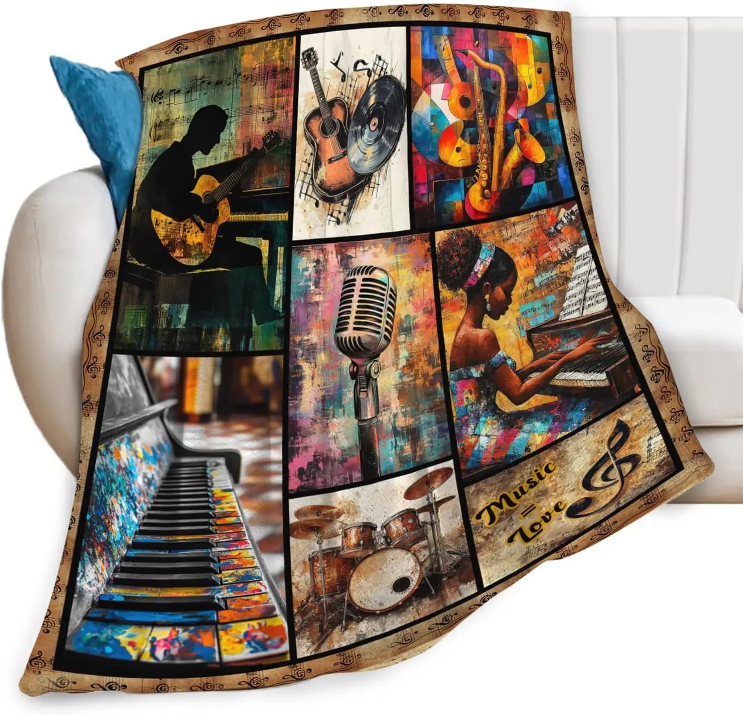 Bohemian Music Lover Throw Pillow Cushion Decor Art Jazz Singer Gift for Music Night Home Accent Decor Throw Pillow