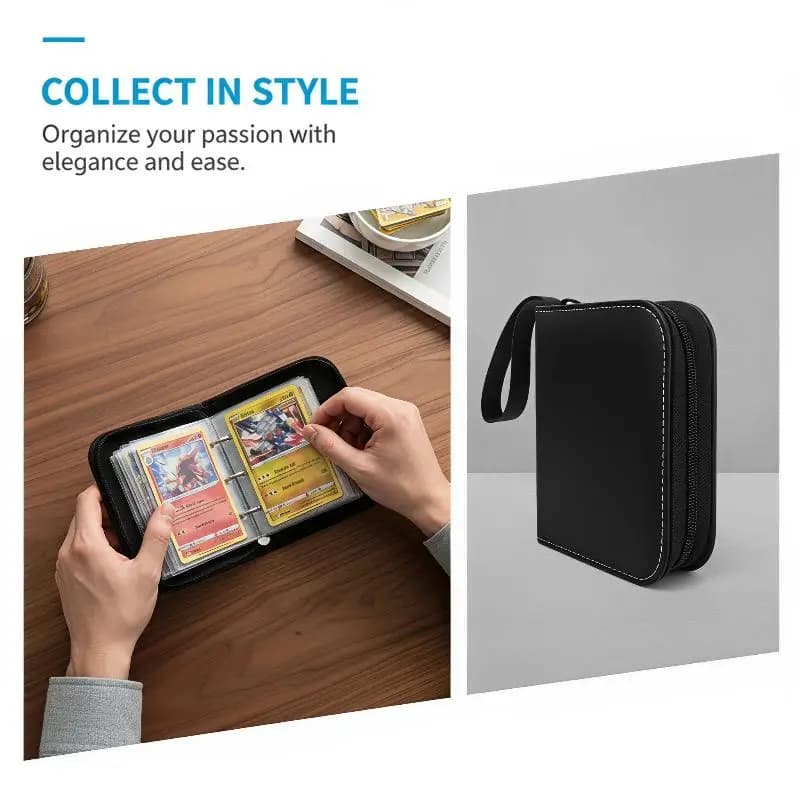 Waterproof PU Leather Side Load Zipper Card Binder 80 Slots Trading Card Album Ideal For TCG, Game/Sport Cards
