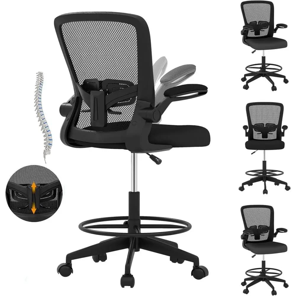 Ergonomic Office Chairs: Tall Desk Chair or Standing Desk with Cushion, Adjustable Features, Rolling Stool Set