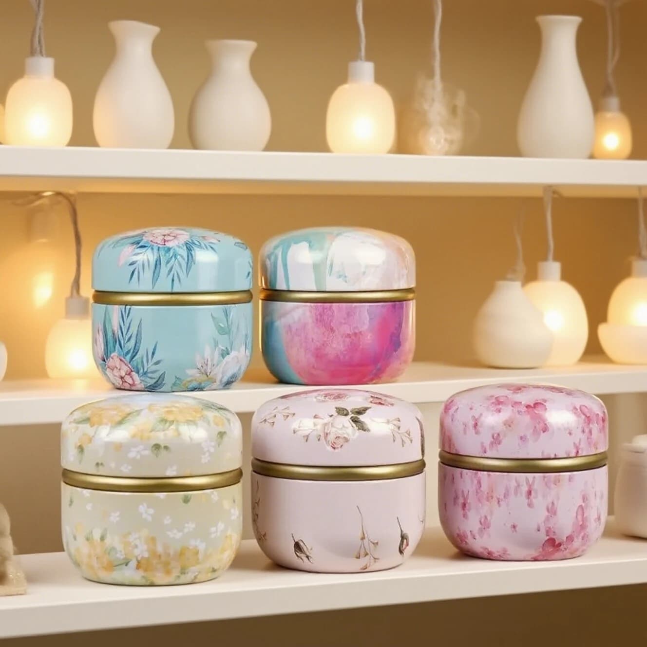 Tea Storage Tin, Air Tight Sealed Round Canister for Tea Coffee Sugar Flower, Kitchen Container Organizer Storage Box