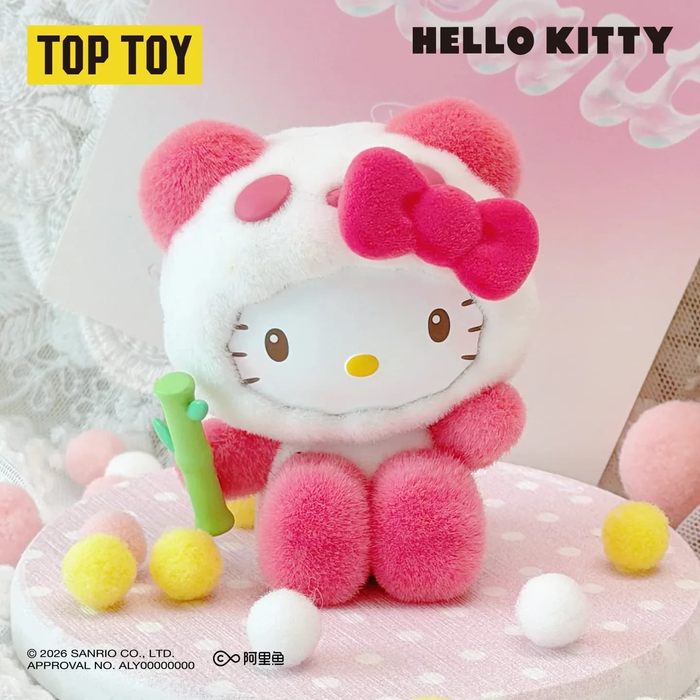 TOPTOY Sanrio Family Colorful Flocked Panda Figure Blind Box Cute Desktop Ornament Toy Lovely Gift For Fans Hello Kitty