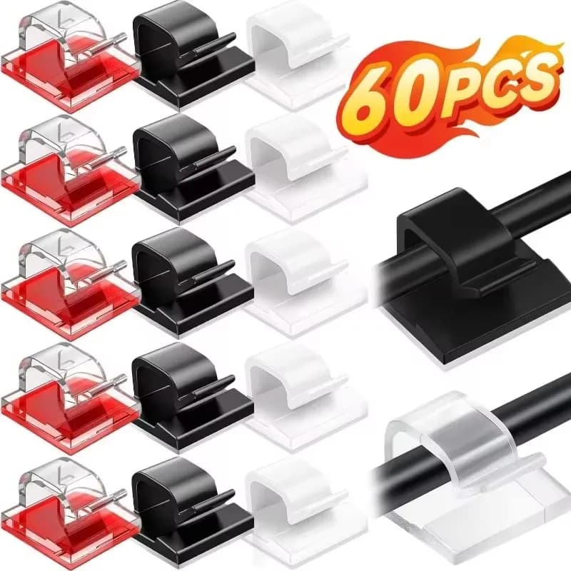 Organizzatore di cavi in silicone autoadesivo da 10-60 pezzi per cavi USB di ricarica e dati, supporto per fili da parete, avvolgicavo