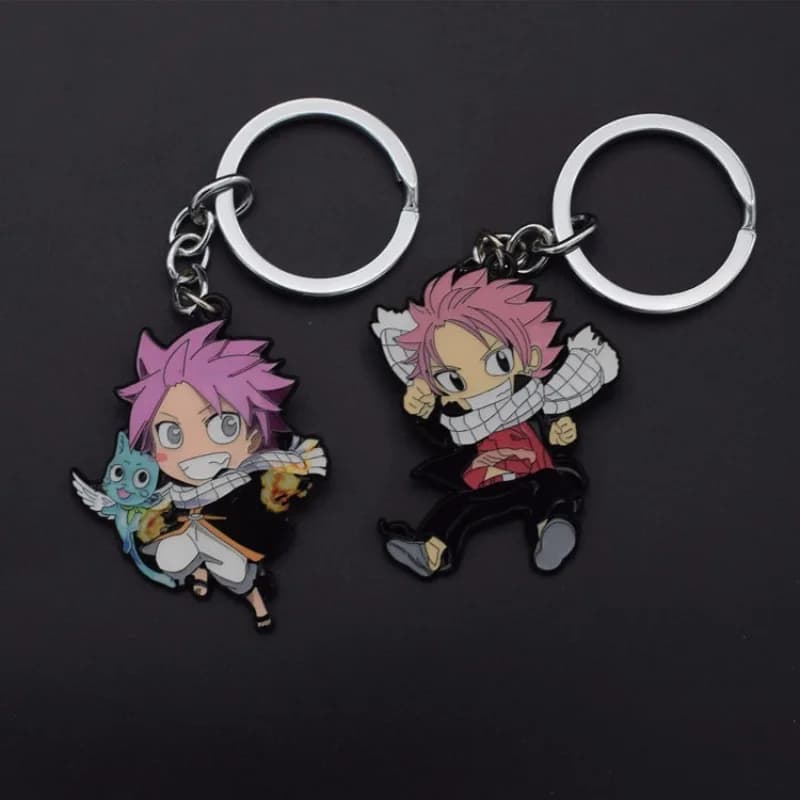 Fairy Tail Anime Peripheral Q Version Natsu Metal Keychain Backpack Pendant Key Ring Collect Birthday Gift Toy