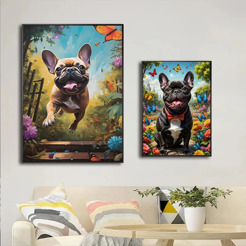 French Bulldog Animal Pet Dog Lovers Abstract Painting Wall Art Diamond Poster Print Home Kitchen Office Living Room Decor Gif