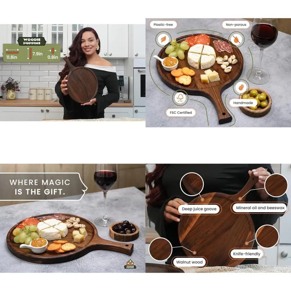 American Sausage Table in 15 x 11 inch dark walnut with handle - Versatile surface for serving and cutting