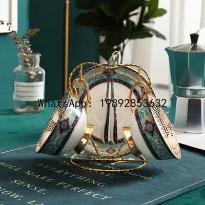 b20Luxury Bone China Coffee Set European Porcelain 2 Cups Saucer Set with Gold Rack Ceramic Coffee Cups Tea Cup Afternoon Teat