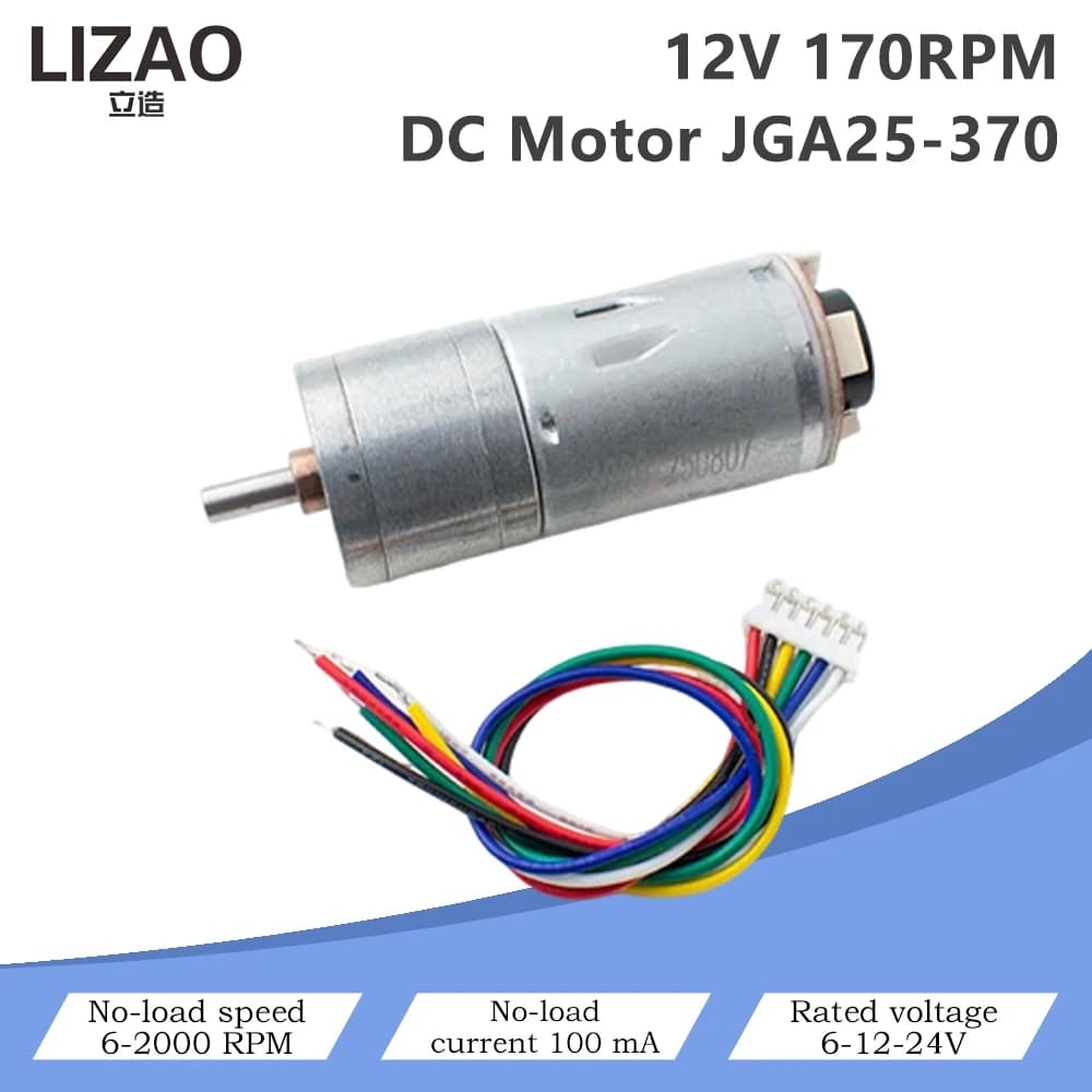 Motore DC con ingranaggi JGA25-370 12V 170RPM, Motore Encoder 6-24V ad alta coppia per progetti Arduino e robotica
