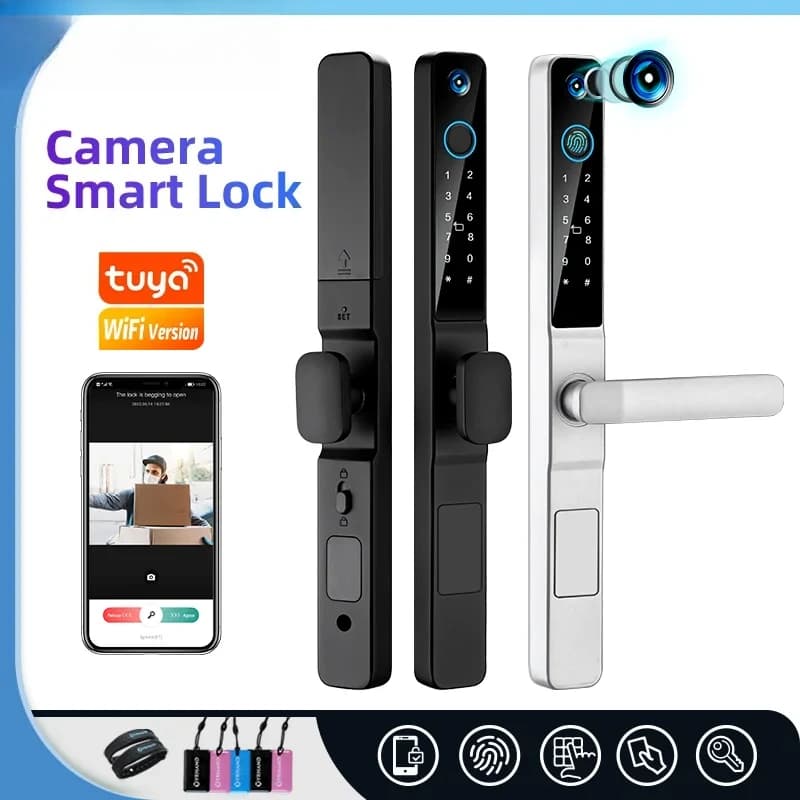 IP66 Keyless Cat's Eye Waterproof Peephole Outdoor Aluminum Sliding Door Lock Digital Password Tuya Wifi Smart Lock