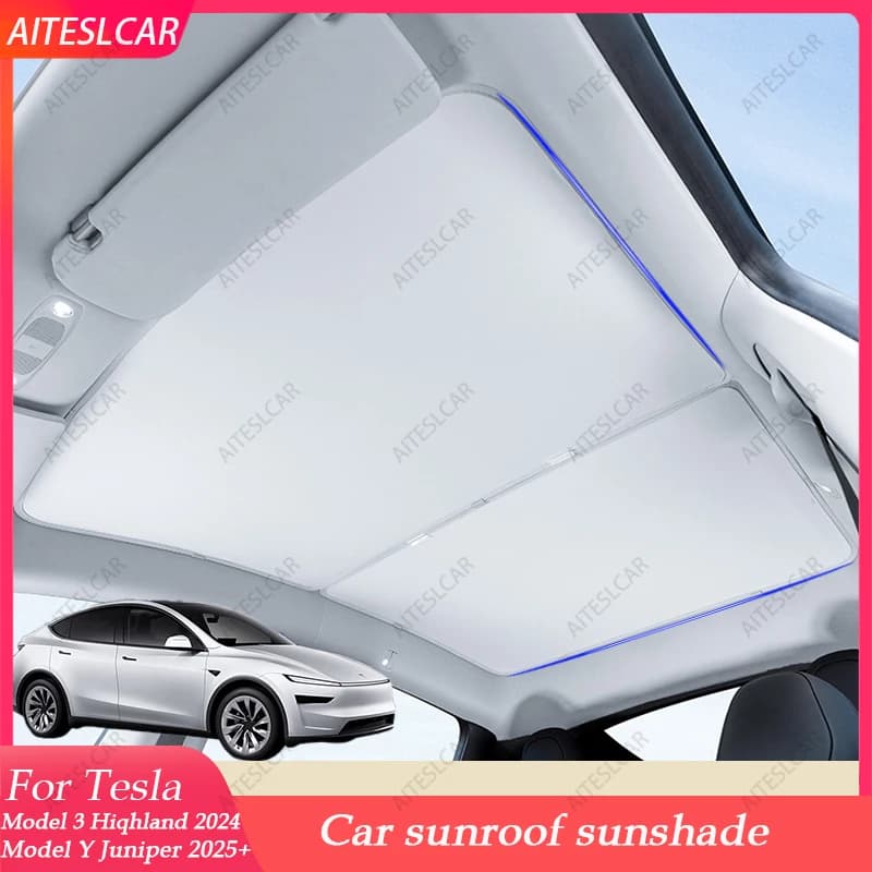 Tesla Model 3 Highland 2024 and Model Y Juniper 2025+ in Ice Fabric with Buckle, Solar Protection for Front Glasses and Back