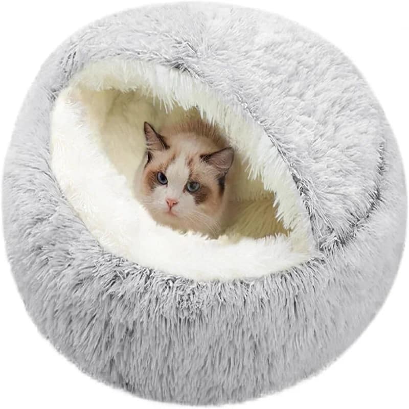 Letto per gatti Rotondo Peluche Soffice letto per gatti con cappuccio Grotta, accogliente per gatti da interno o letti per cani di piccola taglia, lettini per animali domestici Ciambella calma Lettino per cani anti-ansia
