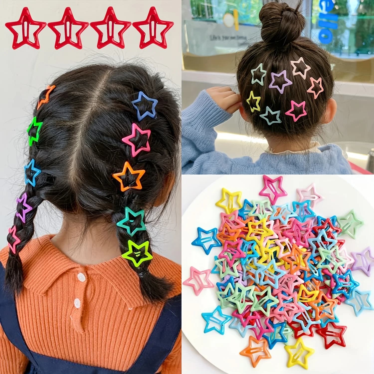 10 pieces/30 pieces pretty hair clips in the shape of a hollow star, colored and vibrant snap design, perfect for styling and make-up, ideal holiday gift
