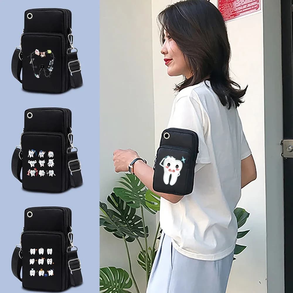 Borsa per cellulare per iPhone Huawei Xiaomi Samsung Portafoglio Borsa da braccio Borsa con motivo denti Borse da donna Borse universali per telefono