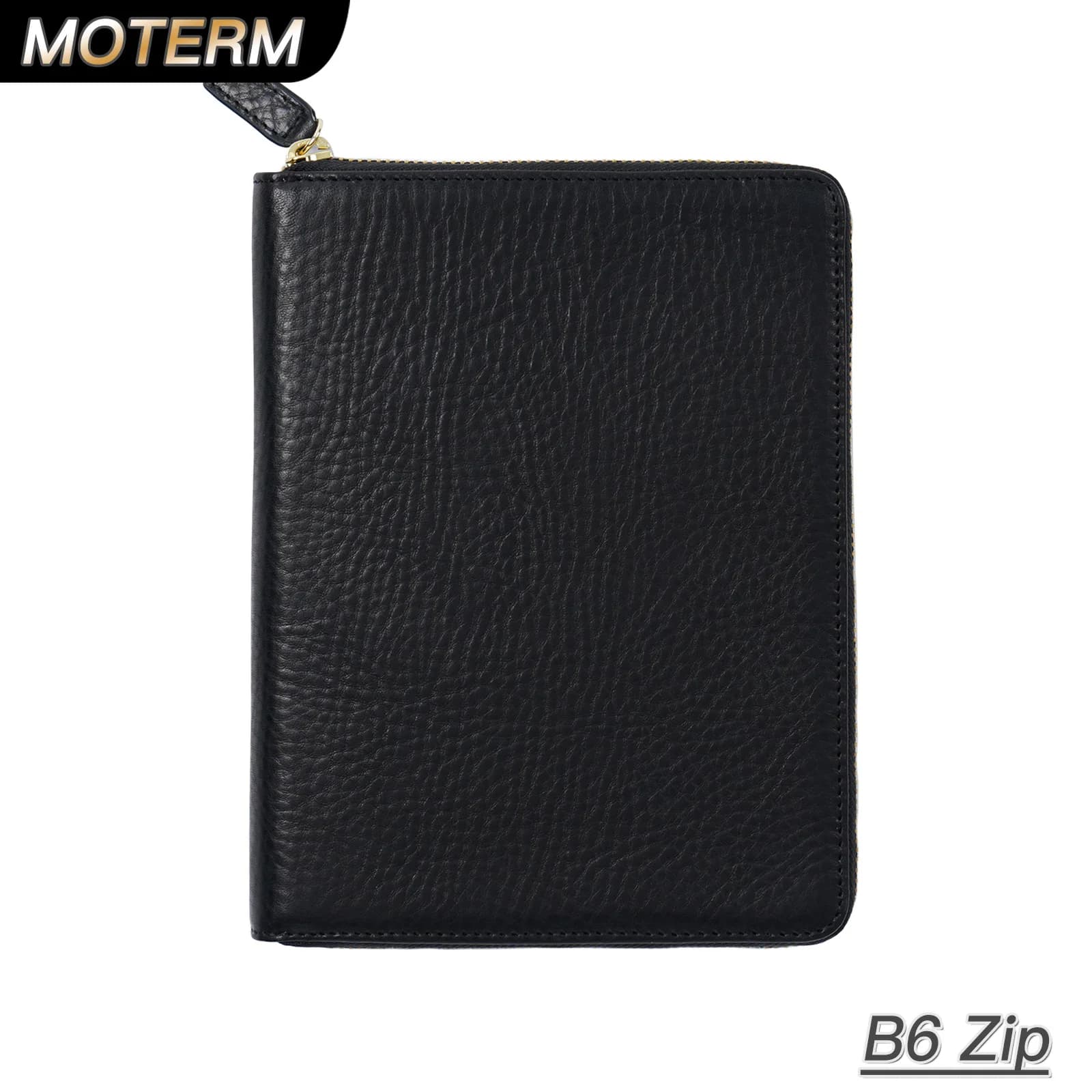 Moterm Full Grain Vegetable Tanned Leather B6 Zip Cover with Top Pocket Planner Zipper Notebook Organizer Agenda Journal Diary