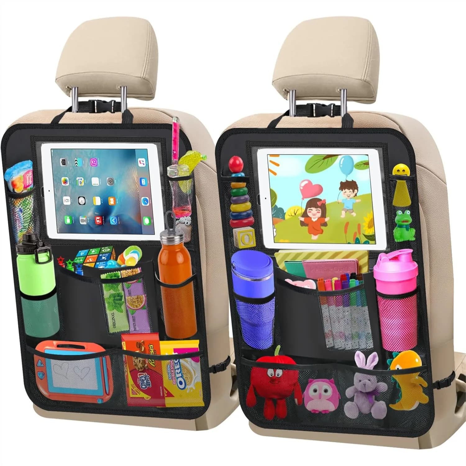 Organizer per Sedile Posteriore Auto (2 Pezzi) con Supporto Tablet da 11 Pollici, Protezione Sedile Posteriore Anti-Calcio, 10 Tasche Portaoggetti per Viaggi