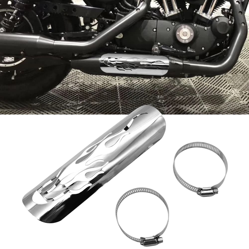 Universal Motorcycle Flame Exhaust Pipe Heat Shield Cover Heel Guard For Harley Honda Suzuki Yamaha Touring